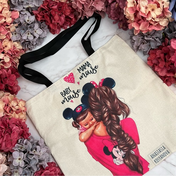 Eco-Friendly Mama Minnie Mouse with Little Baby Mouse Folding Tote Bag - Picture 3 of 15
